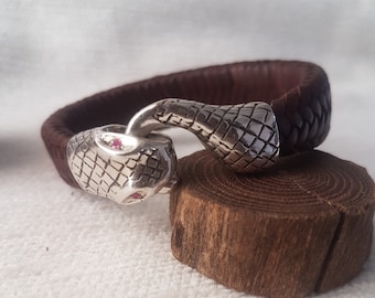 silver ruby bracelet gemstone bracelet braided leather bracelet snake.ruby jewelry homme leather bracelet.golf gifts for men