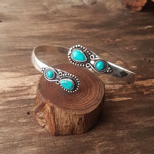 Tribal turkos armband Silver turkos armband keltiska smycken boho armband zigenarsmycken. bohemiskt armband druzy armband födelsesten bild 10