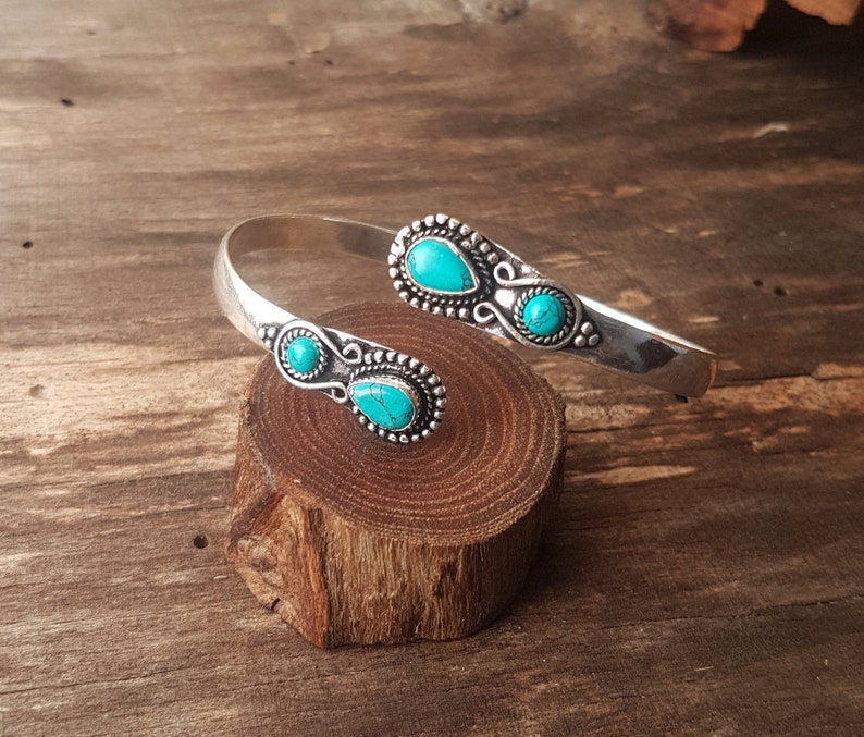 Tribal turkos armband Silver turkos armband keltiska smycken boho armband zigenarsmycken. bohemiskt armband druzy armband födelsesten bild 10