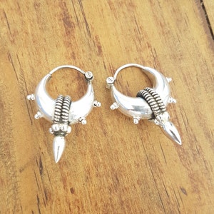 Silver hoop earrings tribal earrings silver hoops.trendy small Hoop earrings dainty earrings.Spike Earrings ethnic earrings boho earrings image 2