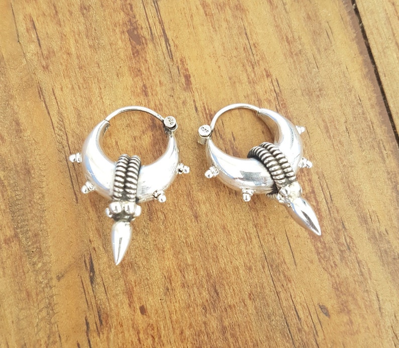 Silver hoop earrings tribal earrings silver hoops.trendy small Hoop earrings dainty earrings.Spike Earrings ethnic earrings boho earrings image 2