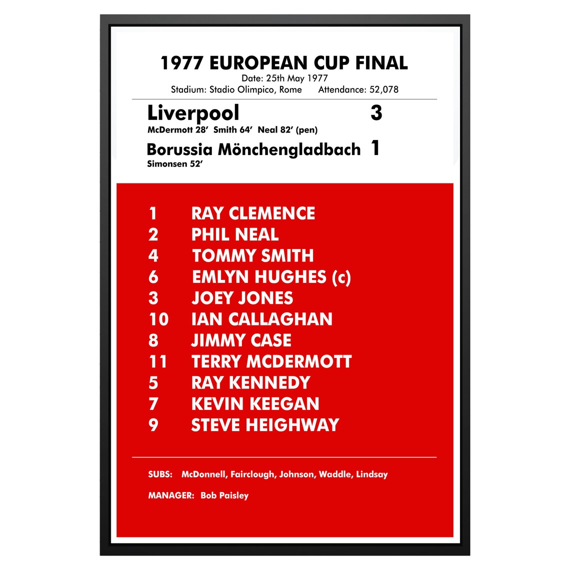 Liverpool 1977 European Cup Final Match Poster Photo Print  Etsy