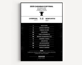 Newcastle United 2025 Carabao Cup Final Winners Match Art Poster Print