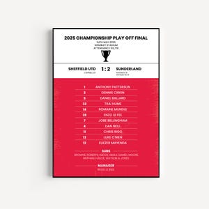 Sunderland 2025 Championship Play Off Final Winners Match Art Poster Print