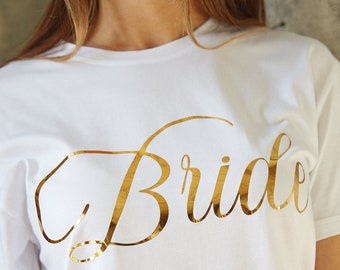 Team Bride Shirts as bride to be gift, white bridesmaids T shirt for bachelorette party, wedding party custom shirt as bride gift ideas
