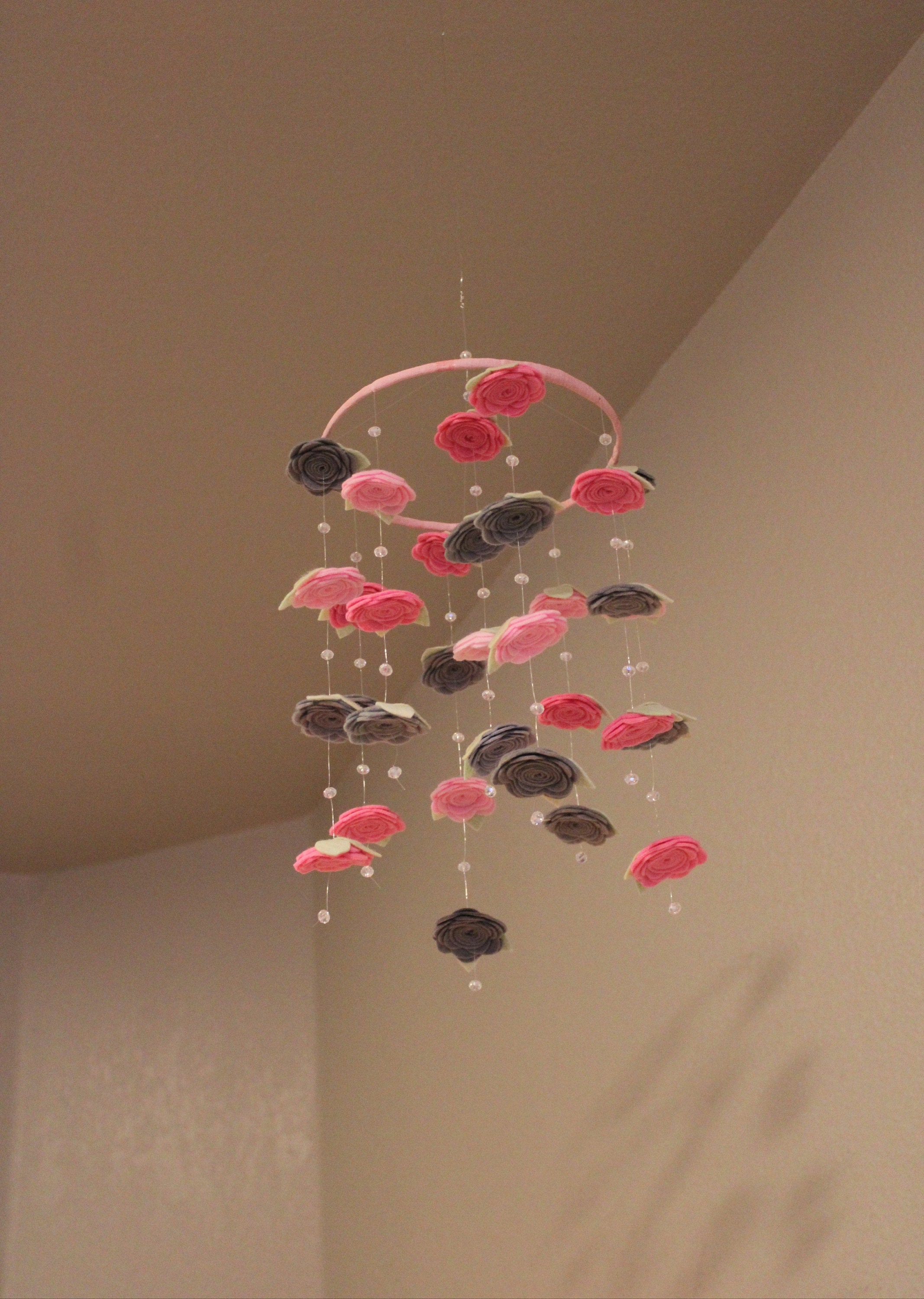 Pink and Gray Floral Baby Mobile Crib Mobile Flowers Baby Etsy