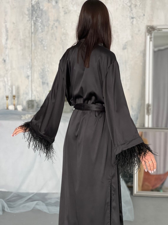 Feather Trim Dressing Gown - Lucky Vintage