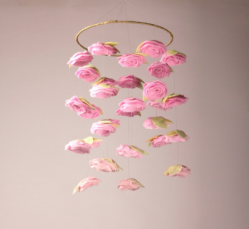 Floral Crib Mobile For Baby Girl Nursery Flower Mobile Baby Mobile Cot Mobile Hanging Roses Ceiling Mobile Choose Color Crystals