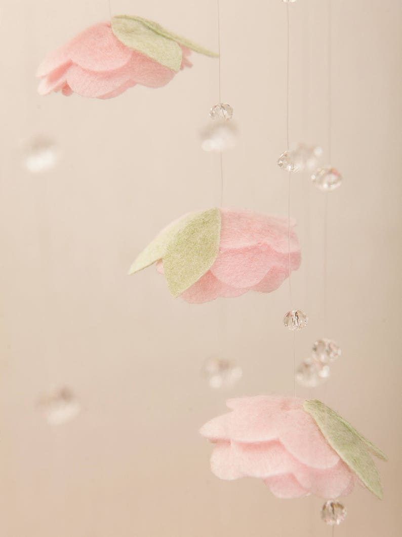 Pink Crib Mobile for Floral Nursery Flowers&Crystals Mobile Etsy