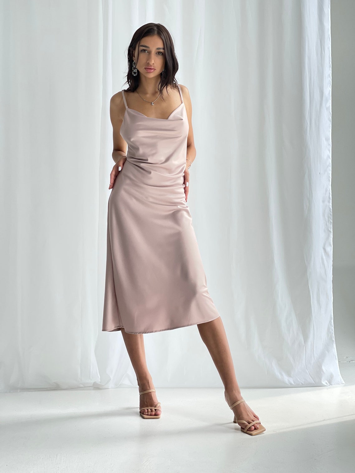 Beige midi dress cocktail dress romantic dress evening Etsy