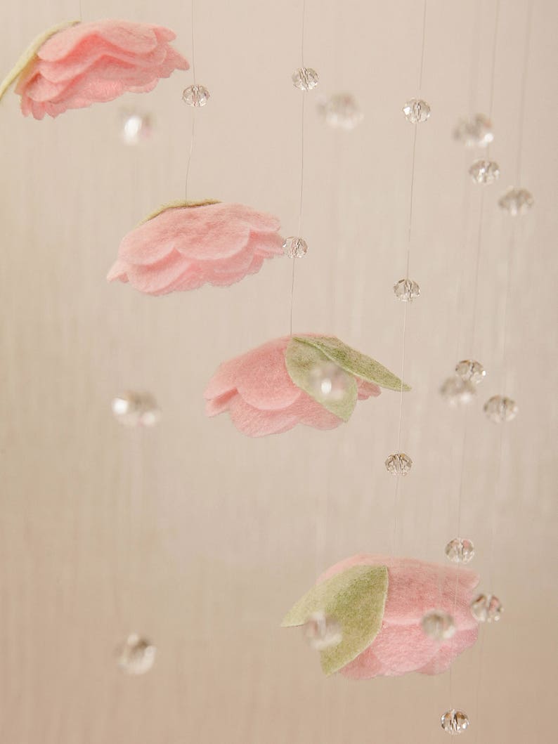 Pink Crib Mobile for Floral Nursery Flowers&Crystals Mobile Etsy