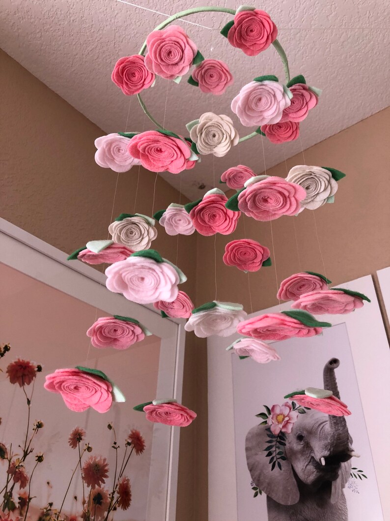 Pink and Gray Floral Baby Mobile Crib Mobile Flowers Baby Etsy