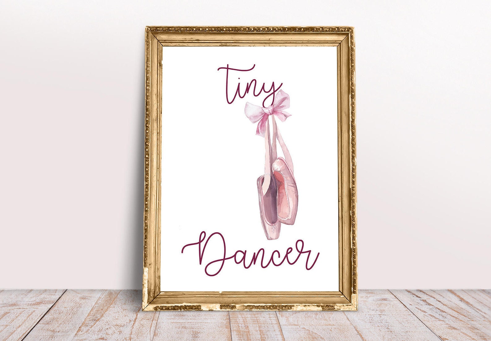 tiny dancer ballet shoes pink watercolour ballerina girls room wall art nursery print
