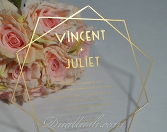 Invitación de boda acrílica: Impresión dorada
