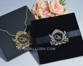 Wedding Card, Acrylic Wedding Invitation, Velvet Hardcover Folio Invitation, Wedding Invitation Box, Acrylic Invitation
