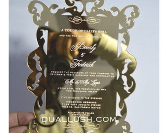 Gold Mirror Acrylic Wedding Invitation: Laser Cut Bridal Shower Invite