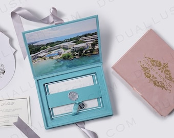 Turquoise Velvet Wedding Invitation Box with Acrylic Invitation, Turquoise Invitation, Customized Invitation, Luxury Invitation