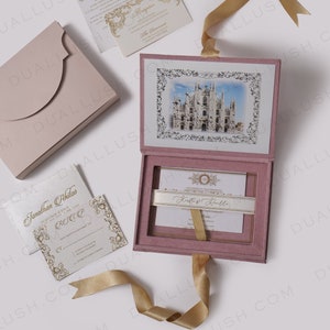 Dusty Rose Wedding Invitation Box with Acrylic Invitation, Velvet Invitations, Custom invite with Invitation box