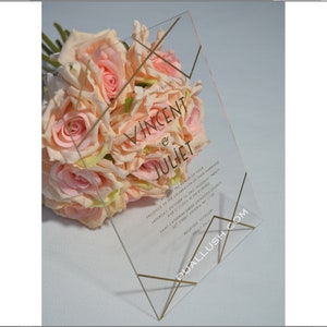 Clear Acrylic Wedding Invitation with Gold Print