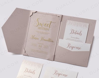 Invitación de quinceañera de acrílico transparente: Impresión en lámina dorada