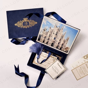 Navy Suede Wedding Invitation Box with Acrylic Invitations, Velvet Invitations, Customize Invites, Luxury Invitation, Invitation Set