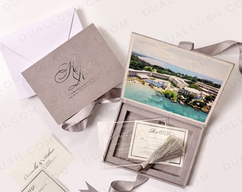 Grey Wedding Invites with Acrylic Invitation, Velvet Invitations, Custom Invites, Luxury Invitation, Acrylic Cards