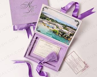 Hyacinth Wedding Invitation Box with Acrylic Invitation, Velvet Invitation, Luxury invitation, Boxed invitation