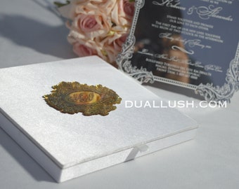 Luxuriöses Einladungsset aus Acryl-Spiegelglas mit individuellem Monogramm – elegante, verpackte Hochzeitseinladungen, personalisiert für VIP-Events und Partys