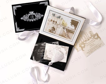 Elegant Black Wedding Invitation Box with Acrylic Invitation, Velvet Invitation, Boxed Invitation, Luxury Invitation, Custom Invite