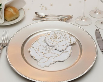 Wedding Menu with Flip-Flap Rose Design in White Acrylic