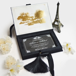 Black Velvet Wedding Invitation Box - Black Velvet Wedding Invitation Box - Suede Wedding Invitations, Custom Wedding Logo Wedding Monogram