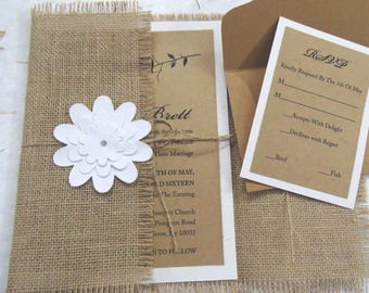 Burlap Rustic Wedding Invitation Suite, Boho Wedding, Western Invitation