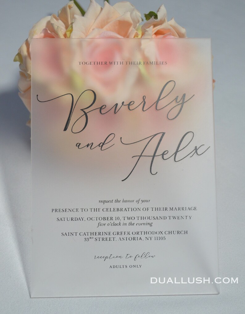 Frosted Acrylic Wedding Invitation With Black Printing, 1/8 Inch 2 mm Thick Frosted Acrylic Invitation image 6