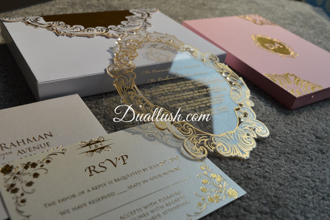Luxury Pink Boxed Wedding Invitations: Acrylic Invitation Custom Real ...