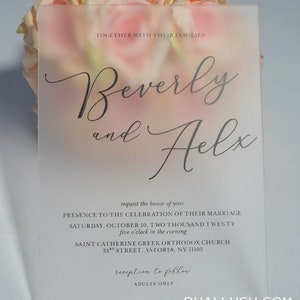 Acrylic Wedding Invitations With Black Font And Shipping Envelope Frosted Acrylic image 4