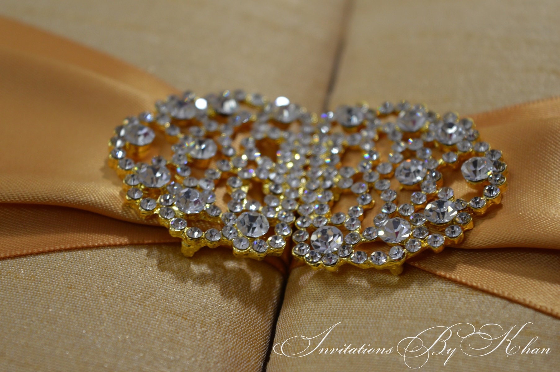 Gold Wedding Invitation Box: Rhinestone Brooch, Silk Ribbon - Etsy, image size:1805x1200
