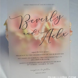 Acrylic Wedding Invitations With Black Font And Shipping Envelope Frosted Acrylic image 1