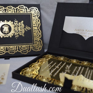 Aangepaste goudfolie acryl bruiloft uitnodigingsdoos - gepersonaliseerd monogram, luxe uitnodigingen in doos voor vrijgezellenfeest, verjaardag, babyshower