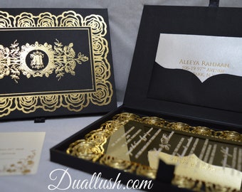 Caja de invitación de boda de acrílico con lámina de oro personalizada: Monograma personalizado