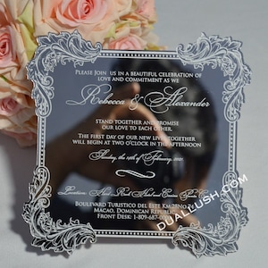 Silver Mirror Acrylic Wedding Invitation with White Font