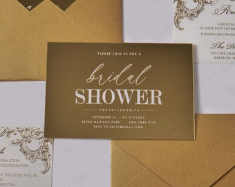 Gold Bridal Shower Mirror Acrylic Invitation, Bridal Shower Invitations, Mr. and Mrs. Party Invites, Unique Invites, Bridal  Invites