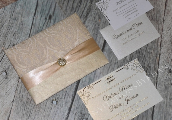 silk invitation folio brocade wedding invitation bi fold etsy