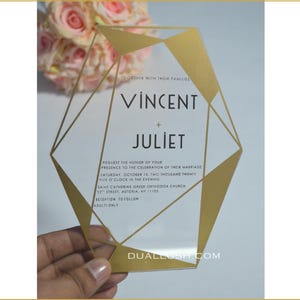 Acrylic Wedding Invitations, Acrylic Wedding Invitation, Clear Acrylic Invitation, Geometric Acrylic Invitation Polygonal Acrylic Invitation