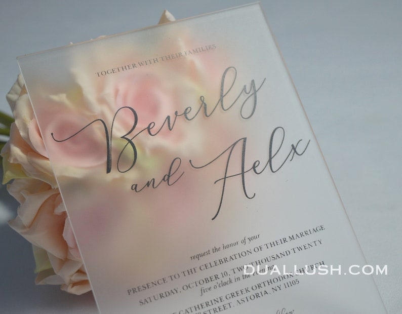 Acrylic Wedding Invitations With Black Font And Shipping Envelope Frosted Acrylic image 7