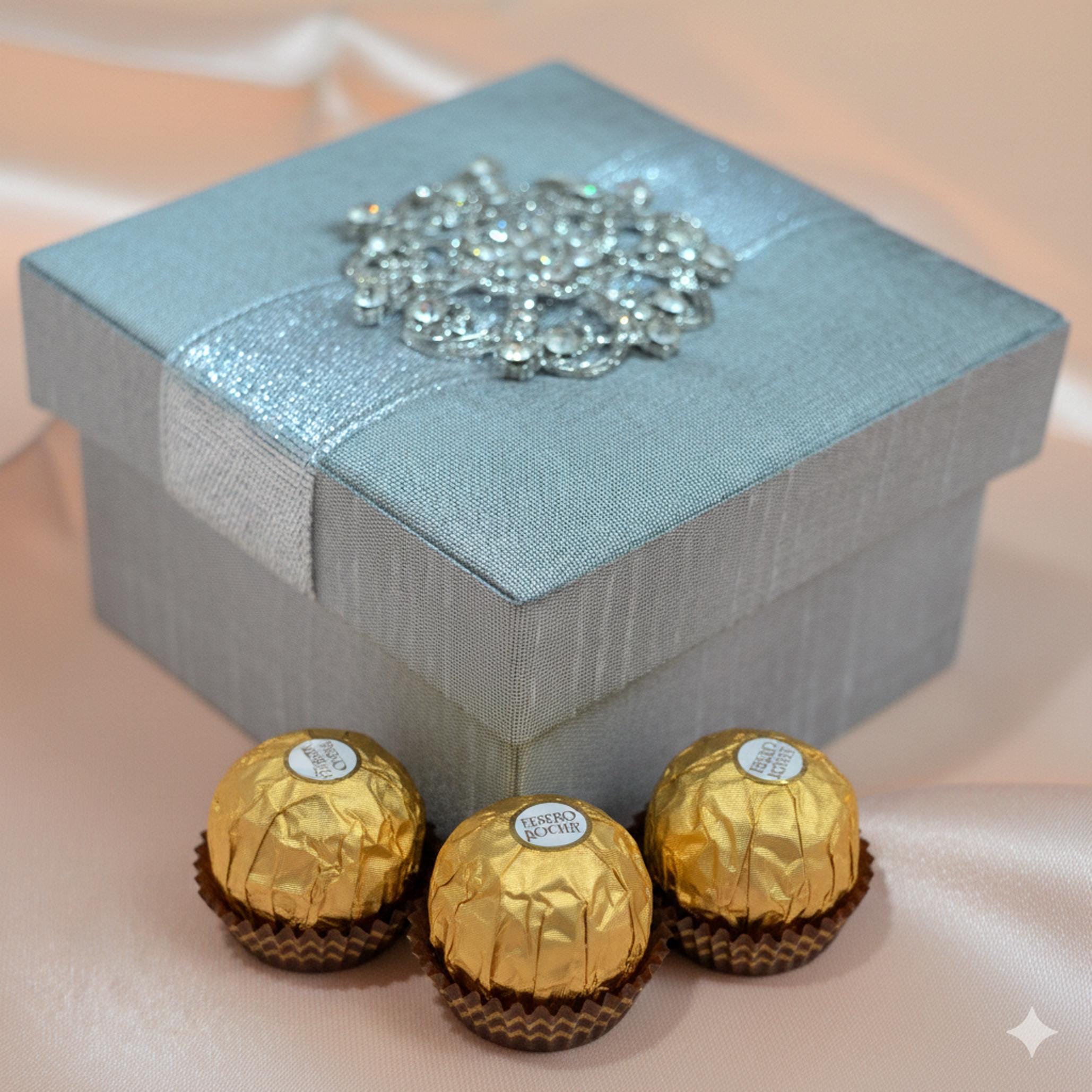 Silver Prom Box Silver Silk Wedding Favor Boxes With Ribbon & Brooch • Keepsake Box ...