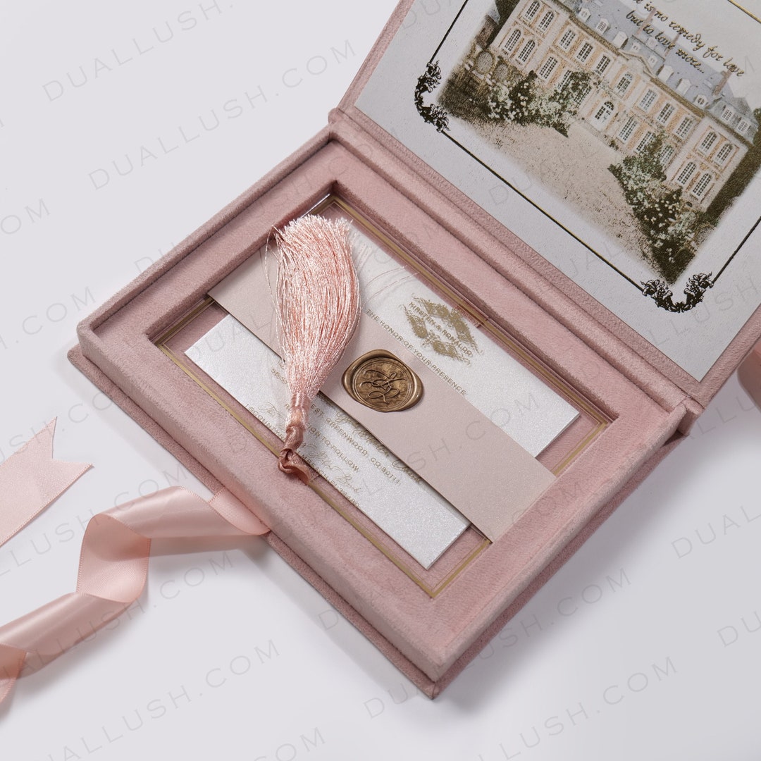 Rose Gold Velvet Wedding Invitation Box: Acrylic Personalized ...