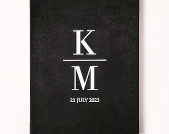 Black Velvet Wedding Invitation Folio: Acrylic Invite & Custom Wedding Monogram