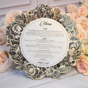 Menu du dîner de répétition - Menu élégant en acrylique miroir doré - Panneaux de mariage pour votre journée spéciale - Menu de mariage - Menu de bar de mariage