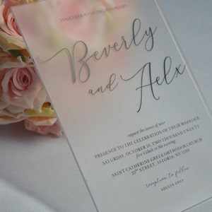 Acrylic Wedding Invitations With Black Font And Shipping Envelope Frosted Acrylic image 2