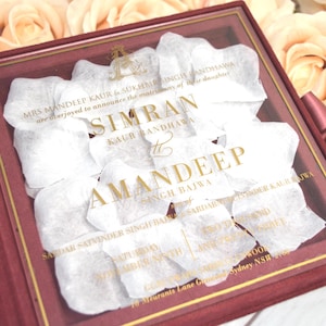 Burgundy Velvet Wedding Invitation Box: Acrylic Invitation, Foil Monogram